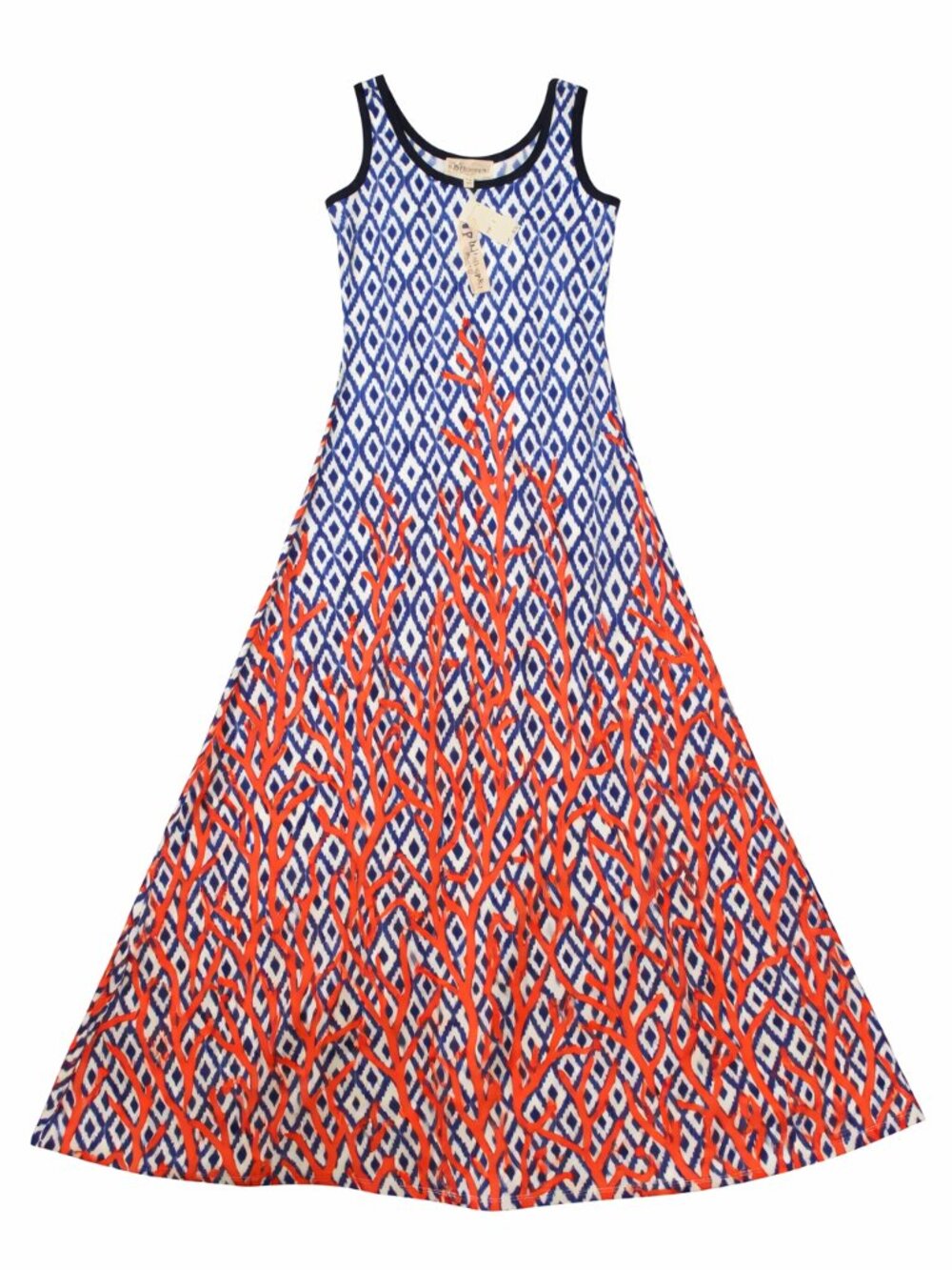 Philosophy Maxi Dress Women Sleeveless A-Line Blue Ikat Coral Print NWT. size S - Picture 2 of 3
